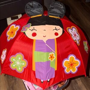 Disney Red and Purple Kids Umbrella with Floral Design